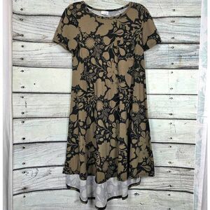 LuLaRoe Carly Dress XS Olive Black Floral Hi-Low